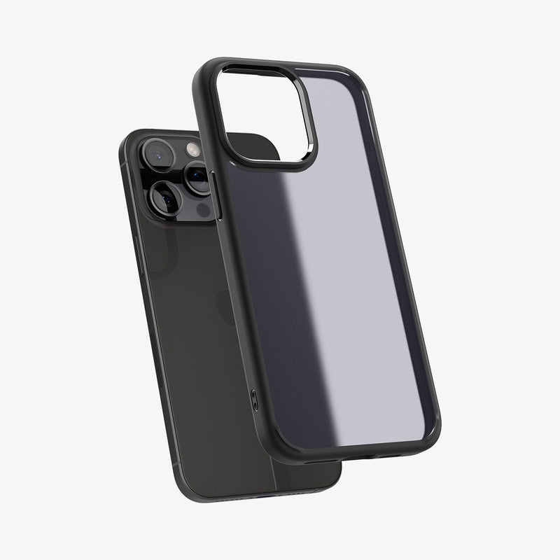 ACS06568 - iPhone 15 Pro Max Case Ultra Hybrid in frost black showing the back with case hovering away from device