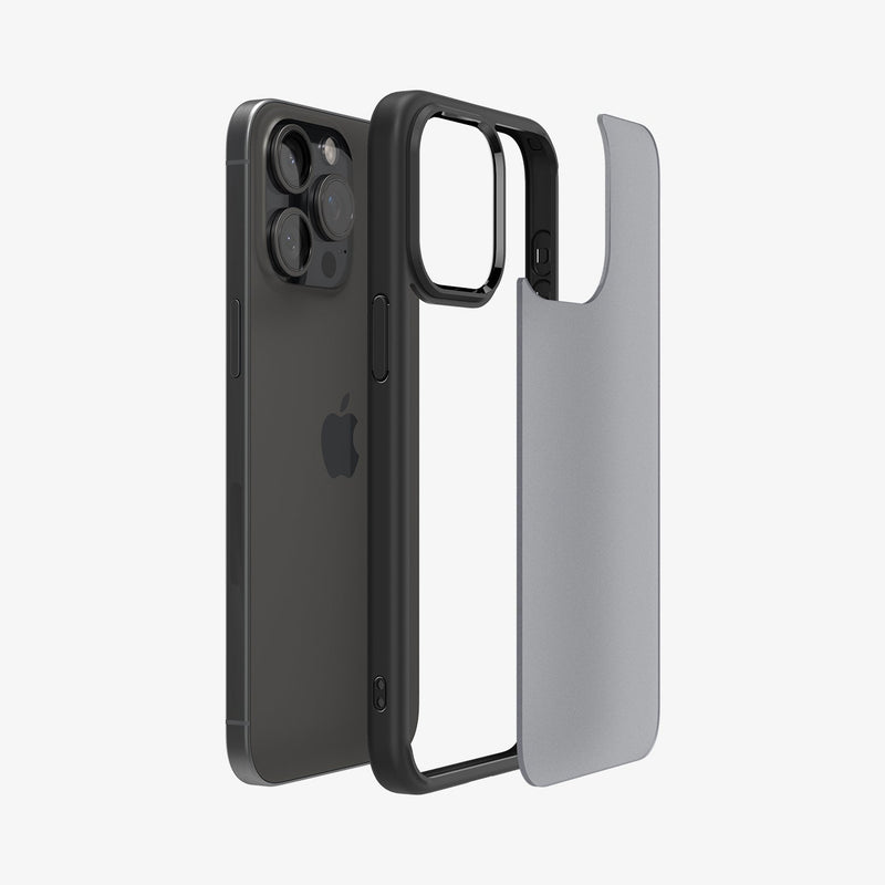 ACS06568 - iPhone 15 Pro Max Case Ultra Hybrid in frost black showing the back with multiple layers of case hovering away from device