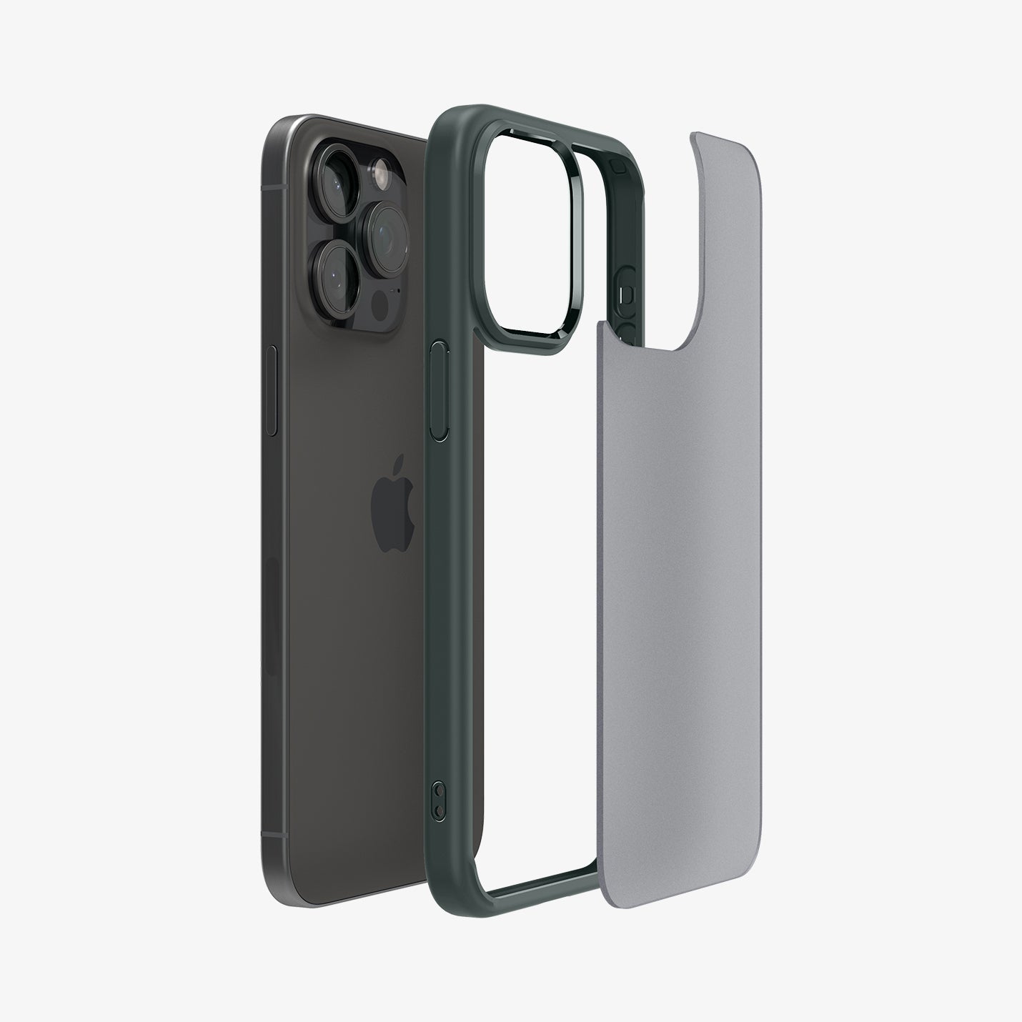 ACS06569  - iPhone 15 Pro Max Case Ultra Hybrid in frost green showing the back with multiple layers of case hovering away from device