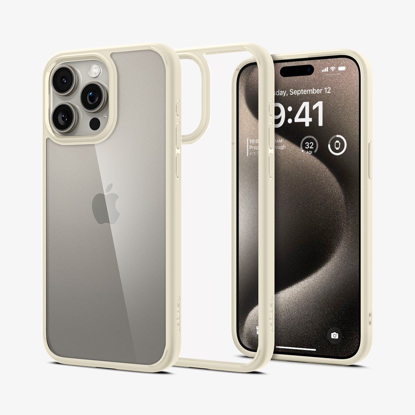 ACS06571 - iPhone 15 Pro Max Case Ultra Hybrid in mute beige showing the back and front