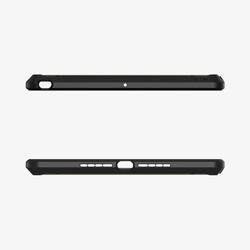 ACS00378 - iPad 10.2" Case Tough Armor Tech in gunmetal showing the top and bottom with precise cutouts