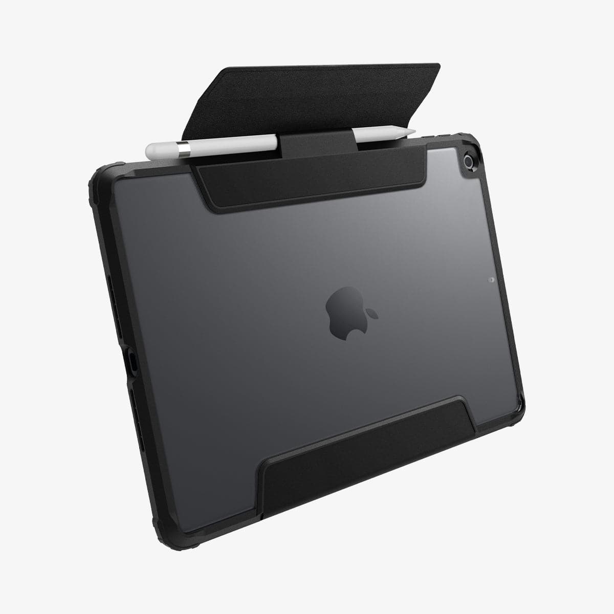 ACS03906 - iPad 10.2" Case Ultra Hybrid Pro in black showing the back and bottom with cover flap open