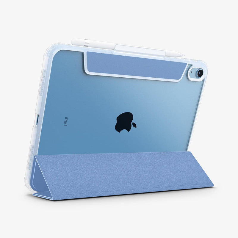 ACS05940 - iPad 10.9" Case Ultra Hybrid Pro in cornflower blue showing the back with device propped up by built in kickstand