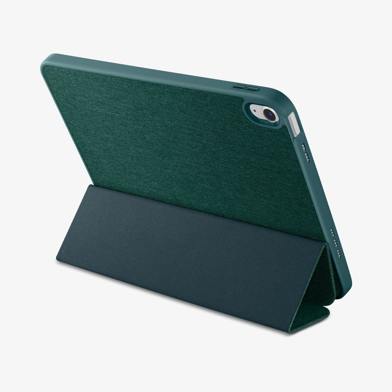 ACS05308 - iPad 10.9" Case Urban Fit in midnight green showing the back with device propped up by built in kickstand