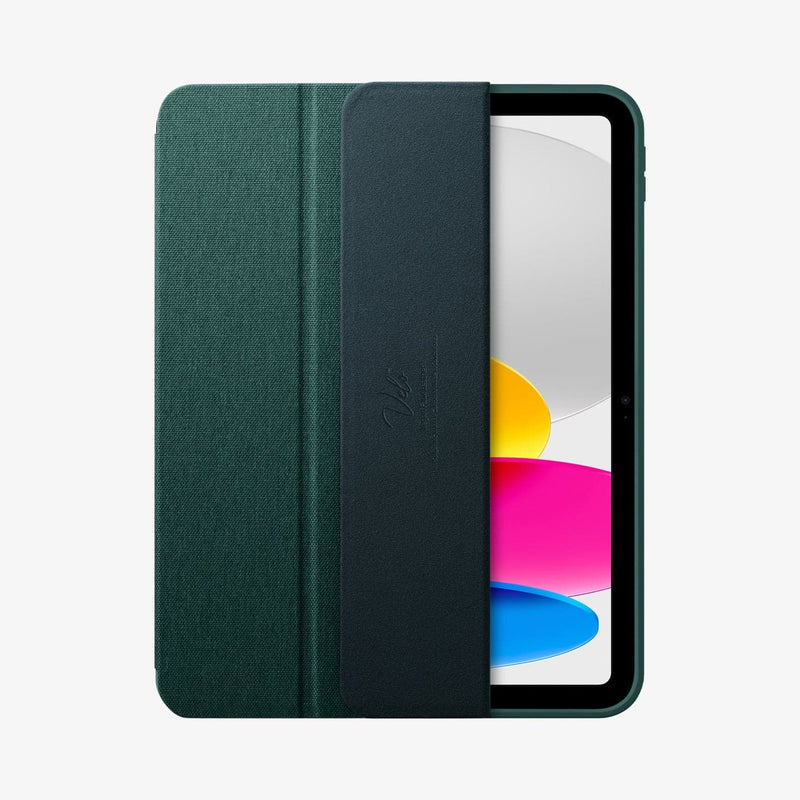 ACS05308 - iPad 10.9" Case Urban Fit in midnight green showing the front with cover flap slightly open