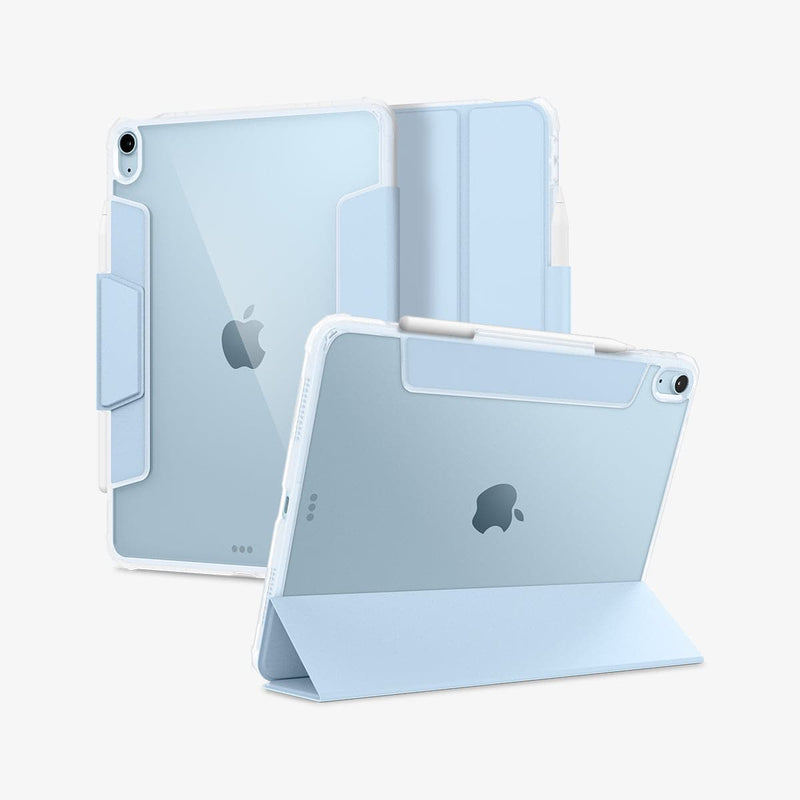 ACS02698 - iPad Air 10.9" (2022 / 2020) Case Ultra Hybrid Pro in sky blue showing the back, front and device propped up by built in kickstand