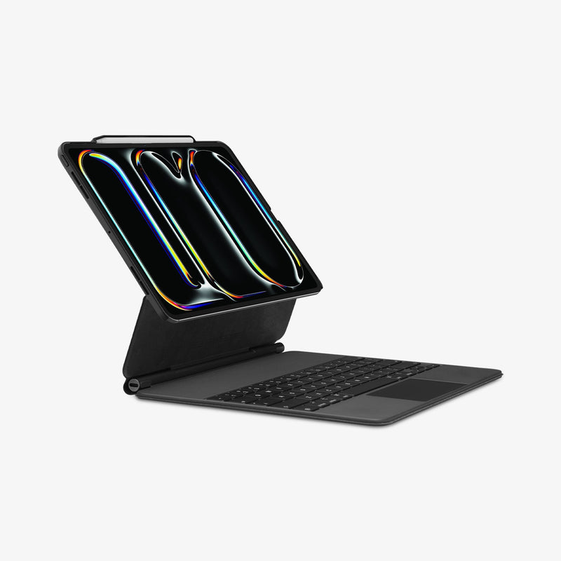 ACS07019 - iPad Pro 11-inch (2024) Case Enzo Aramid in Black showing the front with cover serve as a built-in kickstand and keypad