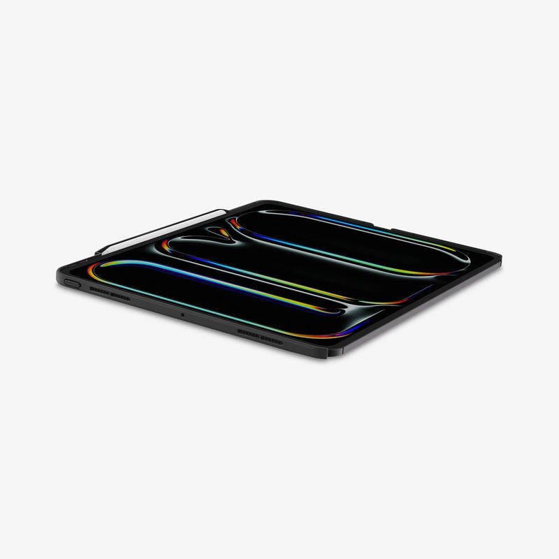 ACS07019 - iPad Pro 11-inch (2024) Case Enzo Aramid in Black showing the front and partial side with stylus pen attached