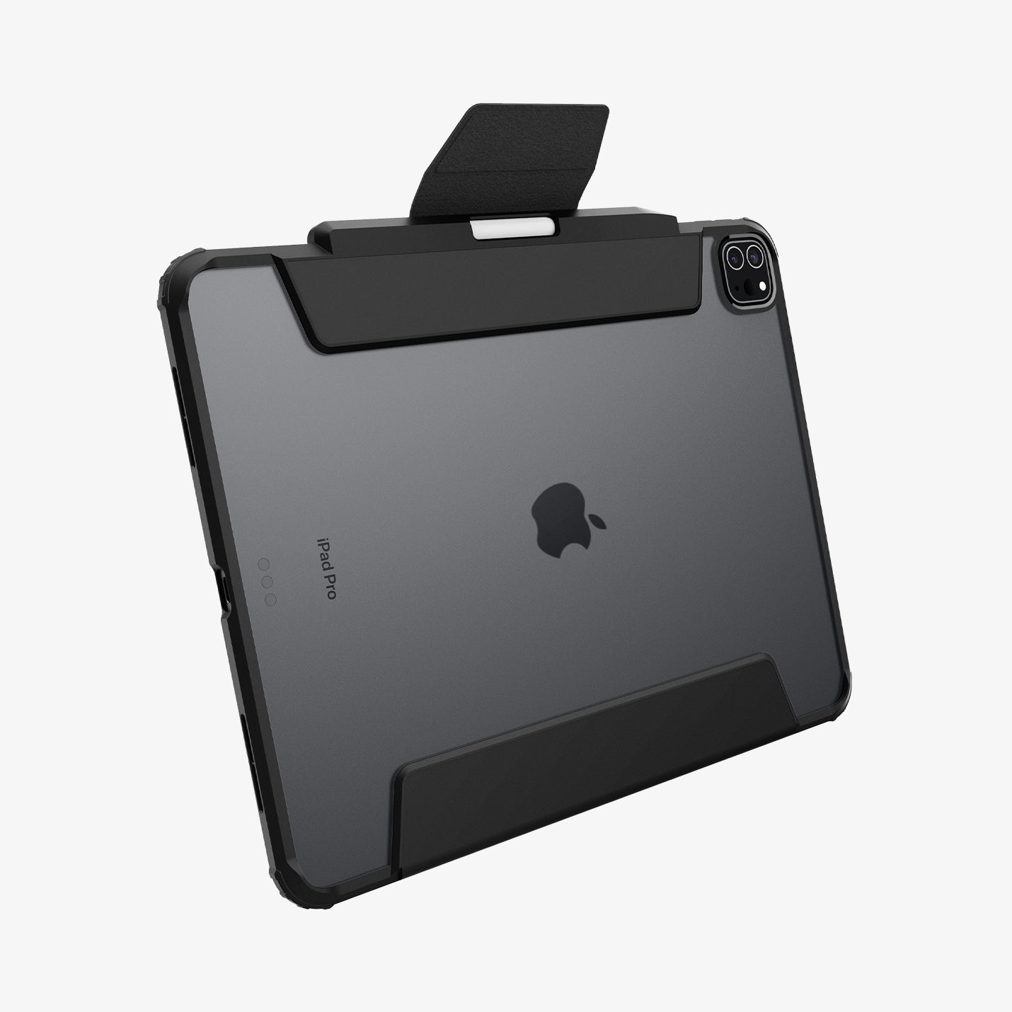 ACS07006 - iPad Pro 12.9-inch Case Ultra Hybrid Pro in Black showing the back in landscape style with case lock partially lifted