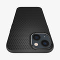 ACS03315 - iPhone 13 Mini Case Liquid Air in black showing the top and back with closeup of camera lens
