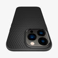 ACS03258 - iPhone 13 Pro Case Liquid Air in matte black showing the back and top with a close up of the camera lens