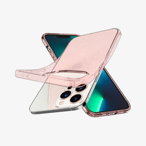 ACS03199 - iPhone 13 Pro Max Case Liquid Crystal Glitter in rose quartz showing the flexible back, front and sides