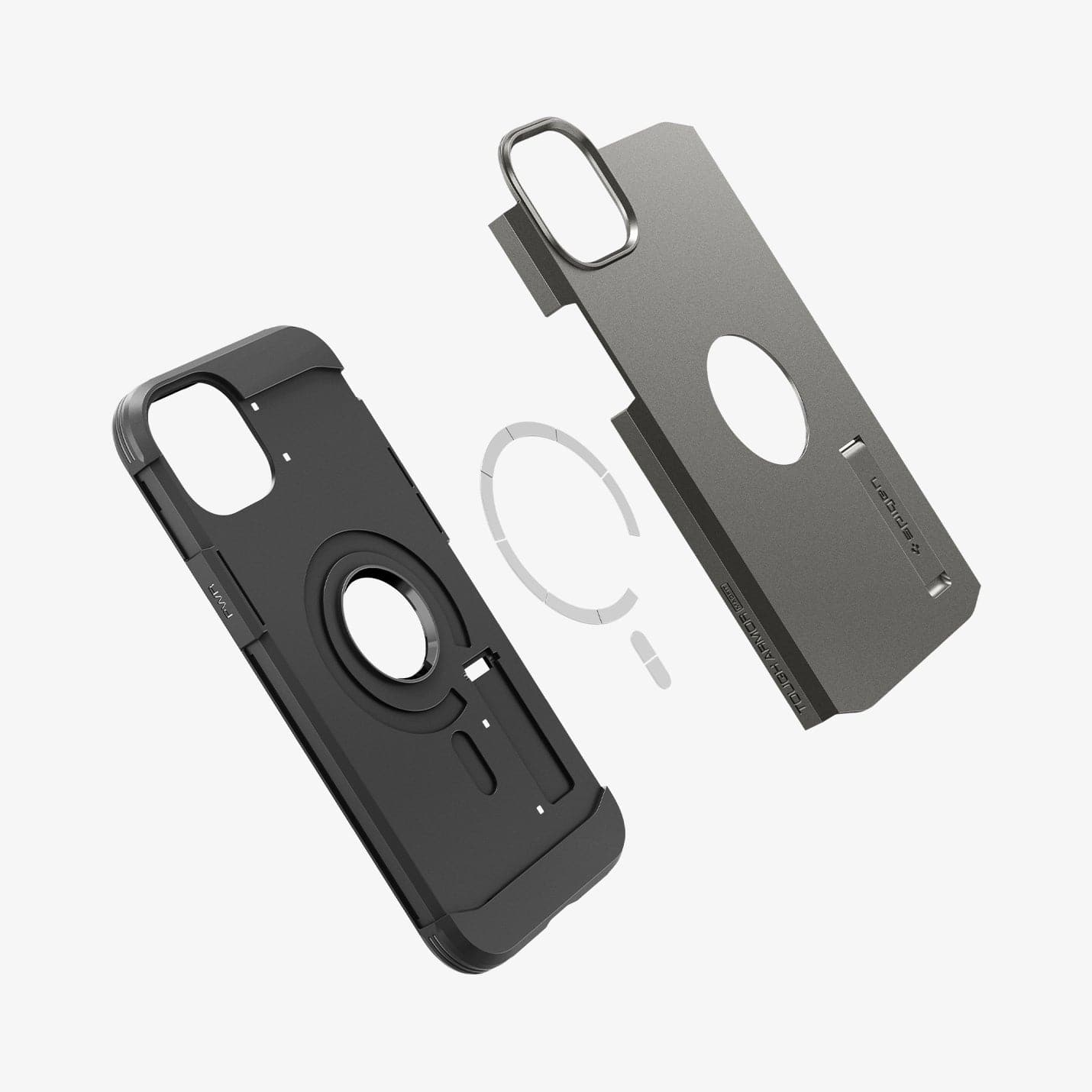 ACS04914 - iPhone 14 Plus Case Tough Armor (MagFit) in gunmetal showing the multiple magsafe layers of back