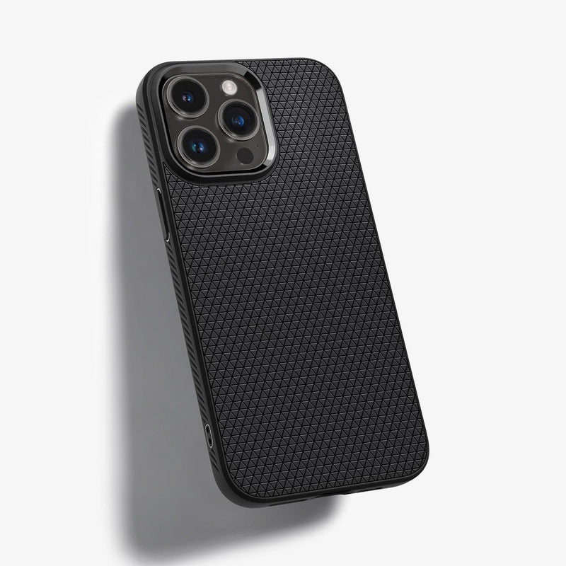 ACS04957 - iPhone 14 Pro Case Liquid Air in matte black showing the back and partial side