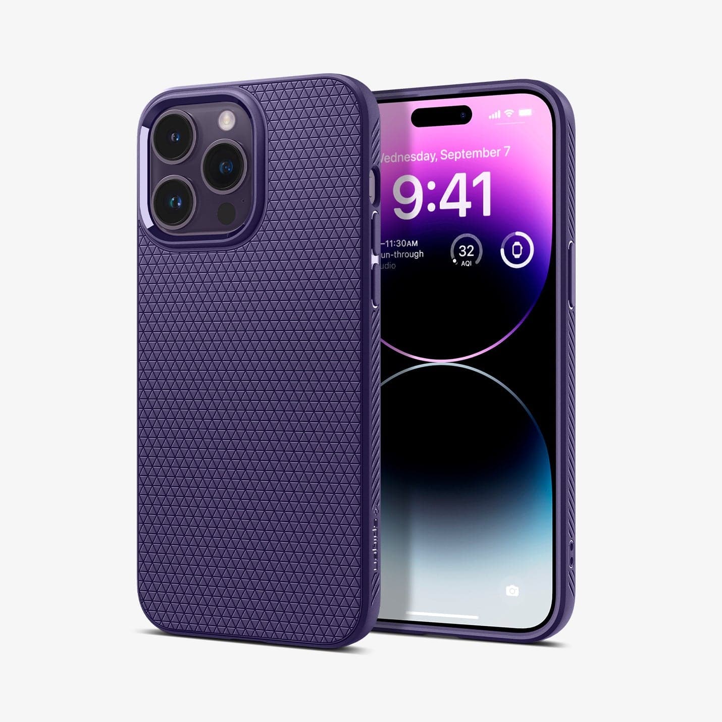 ACS05578 - iPhone 14 Pro Case Liquid Air in deep purple showing the back and front