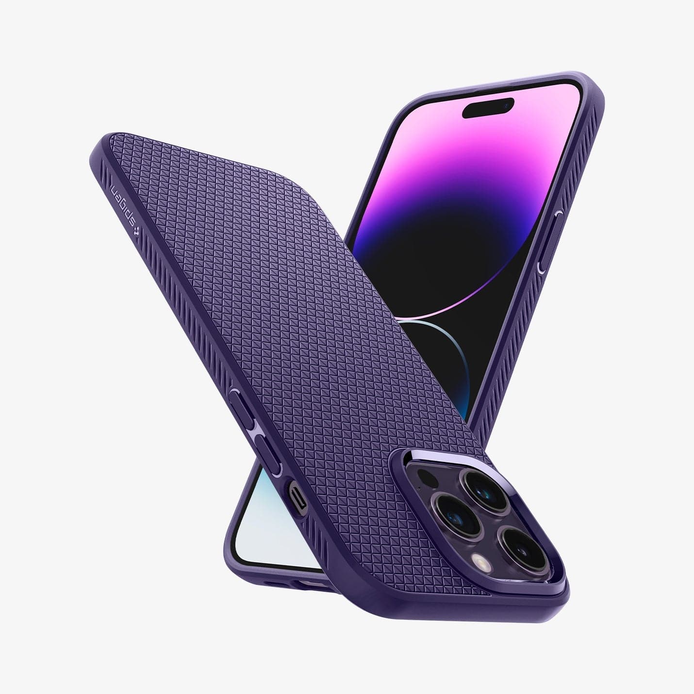 ACS05578 - iPhone 14 Pro Case Liquid Air in deep purple showing the back, front and sides