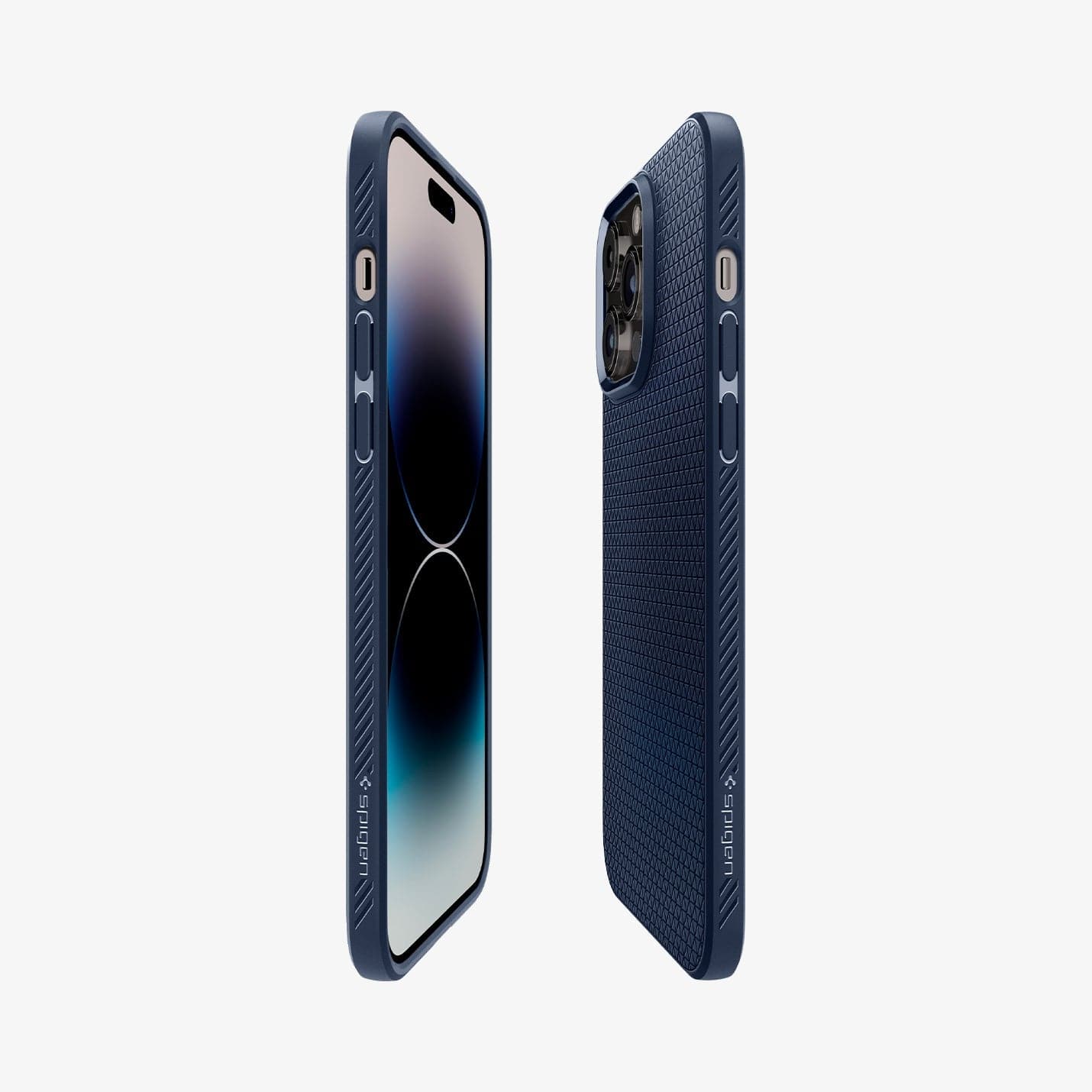 ACS04814 - iPhone 14 Pro Max Case Liquid Air in navy blue showing the sides, partial back and front