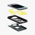 ACS04843 - iPhone 14 Pro Max Case Tough Armor (MagFit) in abyss green showing the hard pc, flexible tpu, impact foam and device
