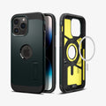 ACS04988 - iPhone 14 Pro Case Tough Armor (MagFit) in abyss green showing the back, front and magsafe layer of back