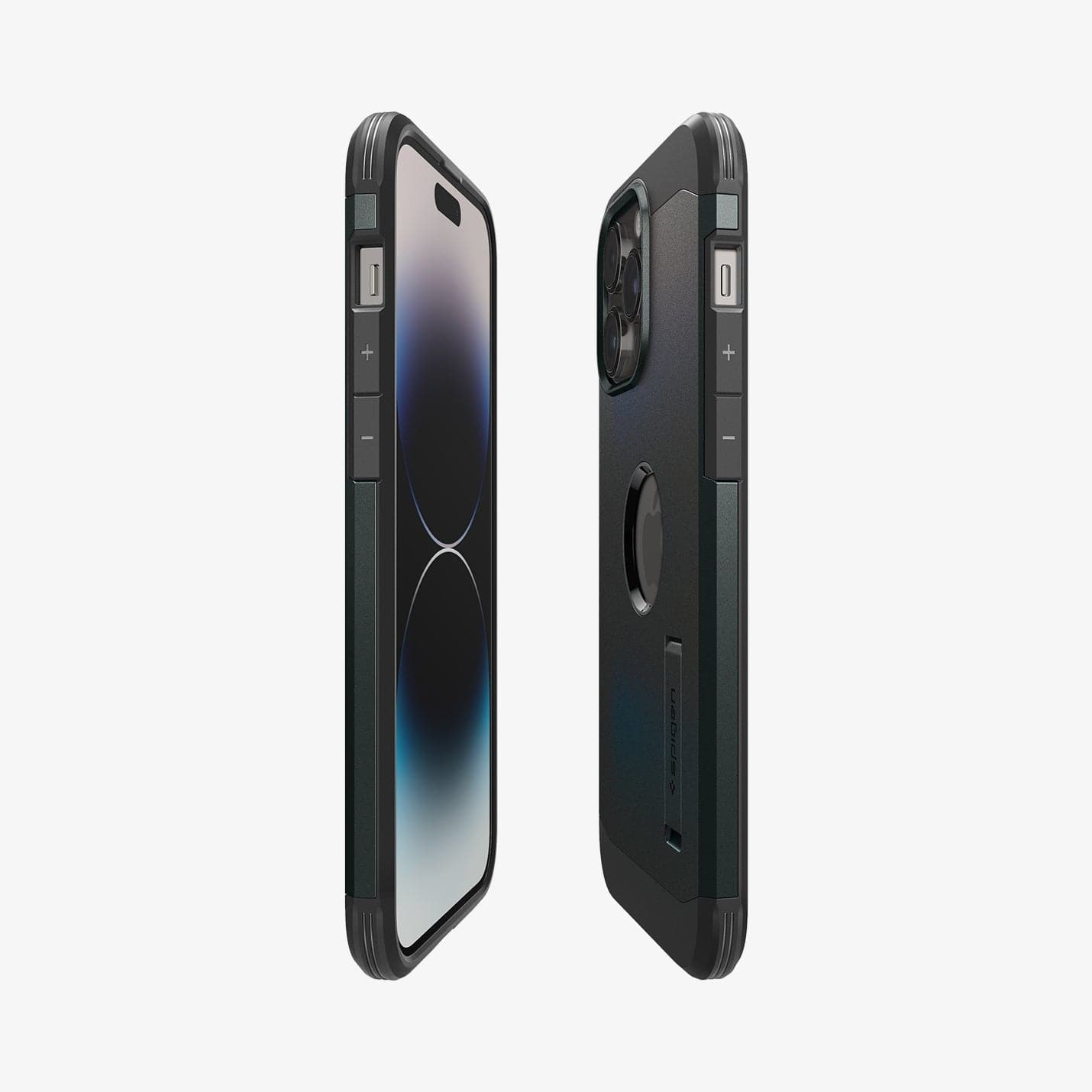 ACS04988 - iPhone 14 Pro Case Tough Armor (MagFit) in abyss green showing the sides, partial back and front