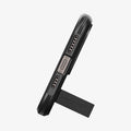 ACS04985 - iPhone 14 Pro Case Tough Armor (MagFit) in black showing the bottom of device being propped up horizontally by built in kickstand