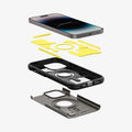 ACS04984 - iPhone 14 Pro Case Tough Armor (MagFit) in gunmetal showing the hard pc, flexible tpu, impact foam and device
