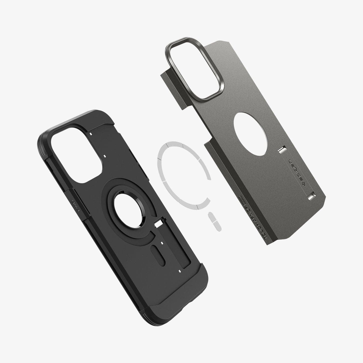 ACS04984 - iPhone 14 Pro Case Tough Armor (MagFit) in gunmetal showing the multiple magsafe layers of back