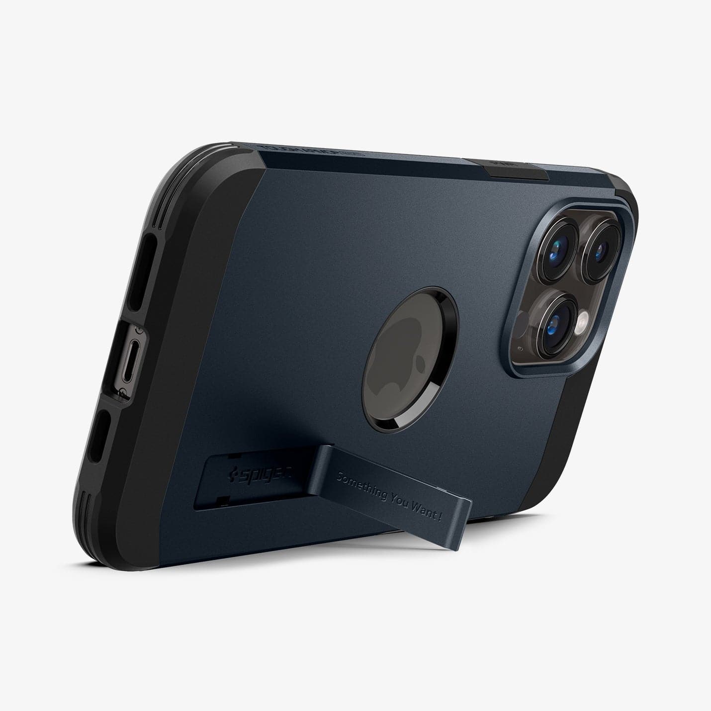 ACS04987 - iPhone 14 Pro Case Tough Armor (MagFit) in metal slate showing the device being propped up horizontally by built in kickstand