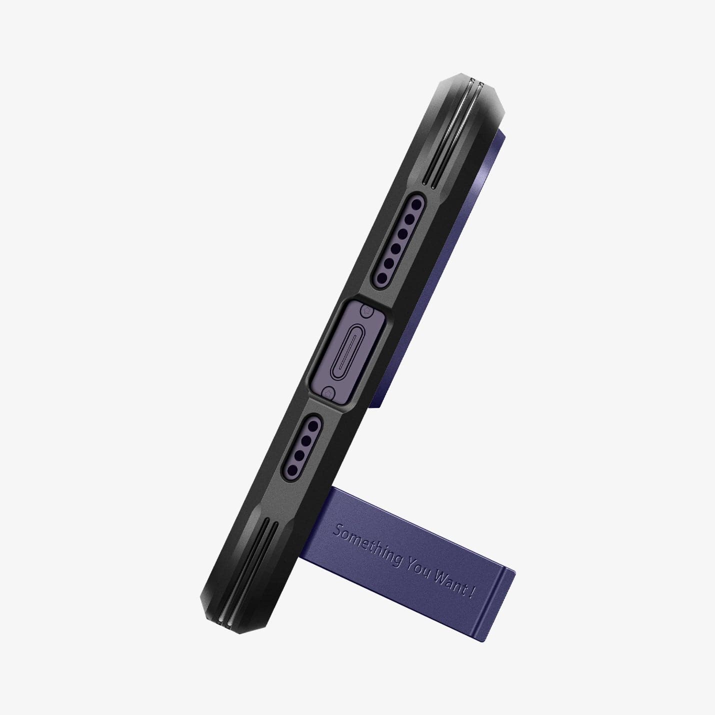 ACS05579 - iPhone 14 Pro Case Tough Armor (MagFit) in deep purple showing the bottom with device propped up by built in kickstand