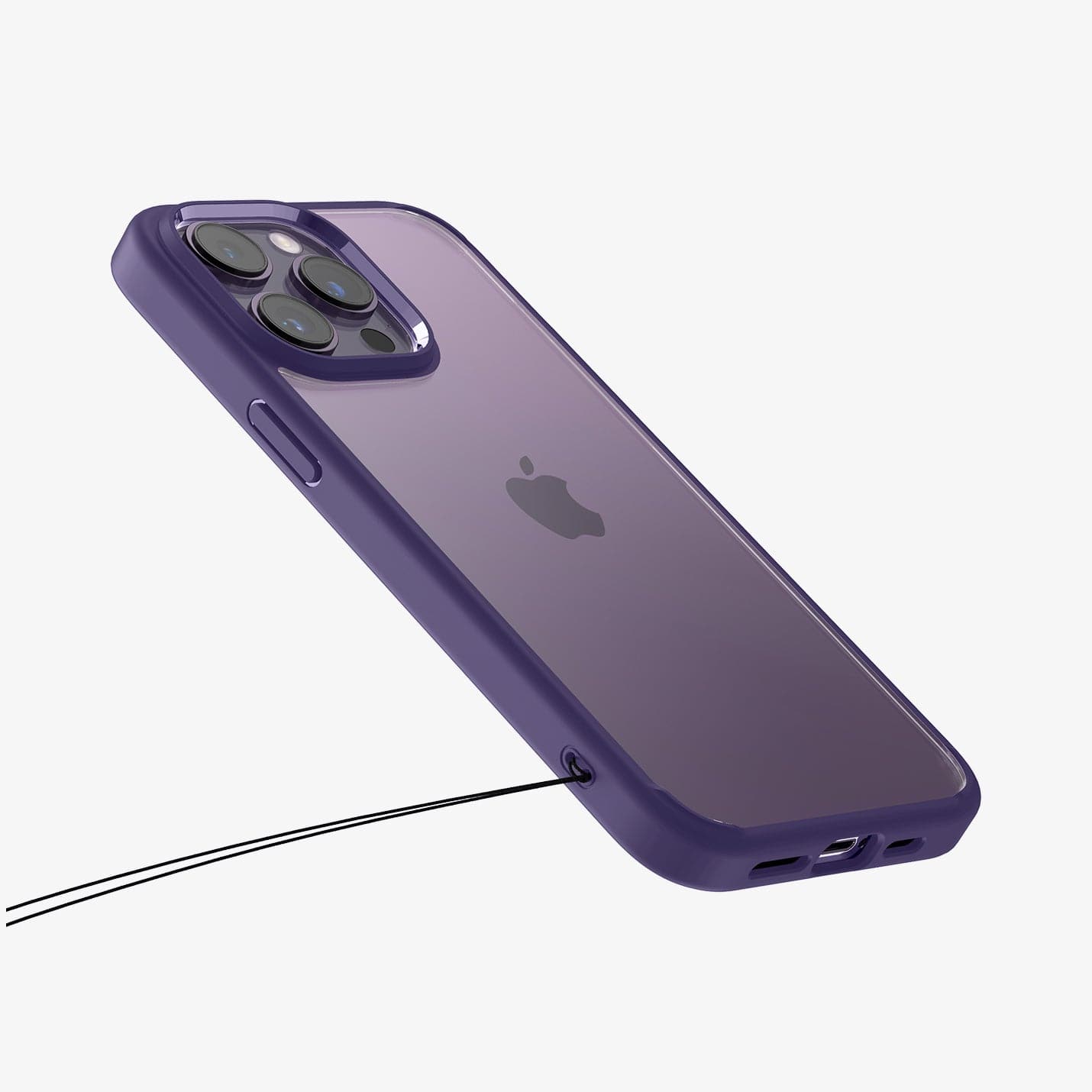 ACS05577 - iPhone 14 Pro Case Ultra Hybrid in deep purple showing the back and side with wristlet holes