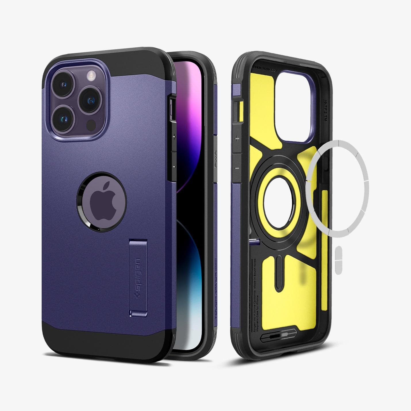 ACS05576 - iPhone 14 Pro Max Case Tough Armor (MagFit) in deep purple showing the back, front and magsafe layer of back