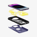 ACS05576 - iPhone 14 Pro Max Case Tough Armor (MagFit) in deep purple showing the hard pc, flexible tpu, impact foam and device