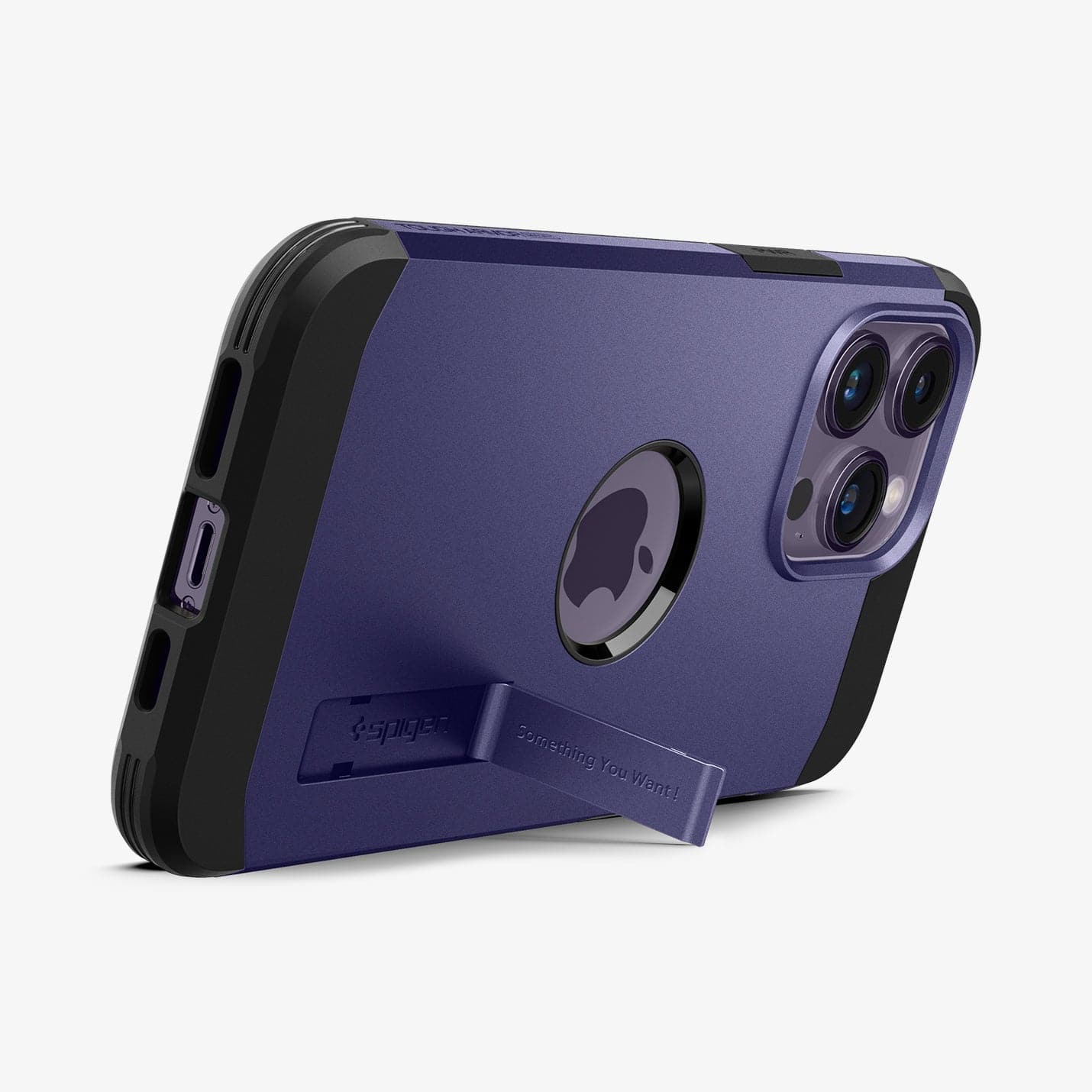 ACS05576 - iPhone 14 Pro Max Case Tough Armor (MagFit) in deep purple showing the device being propped up horizontally by built in kickstand