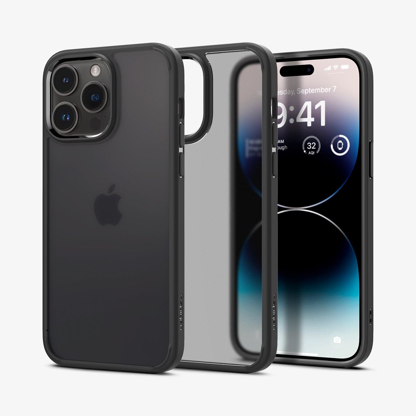 ACS04824 - iPhone 14 Pro Max Case Ultra Hybrid in frost black showing the back, inside and front