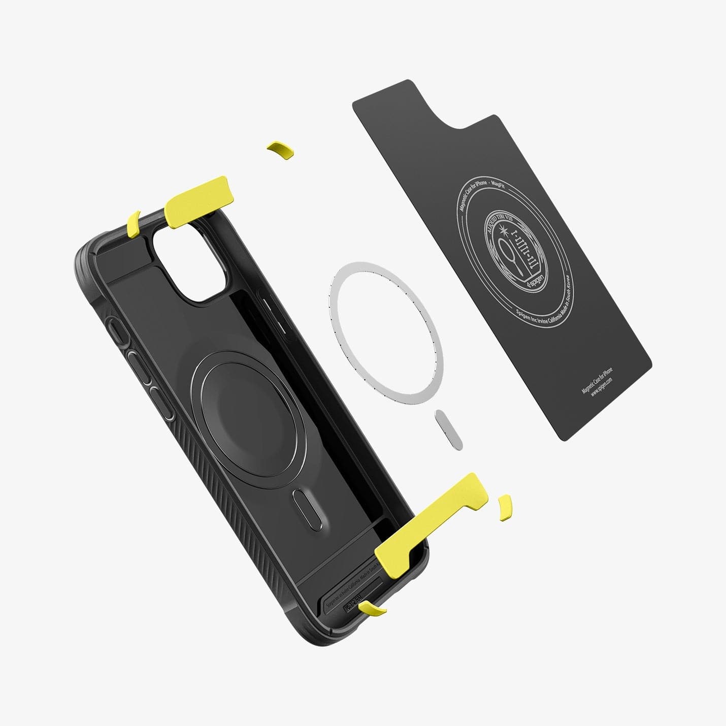 ACS05036 - iPhone 14 Case Rugged Armor (MagFit) in matte black showing the multiple mag layers