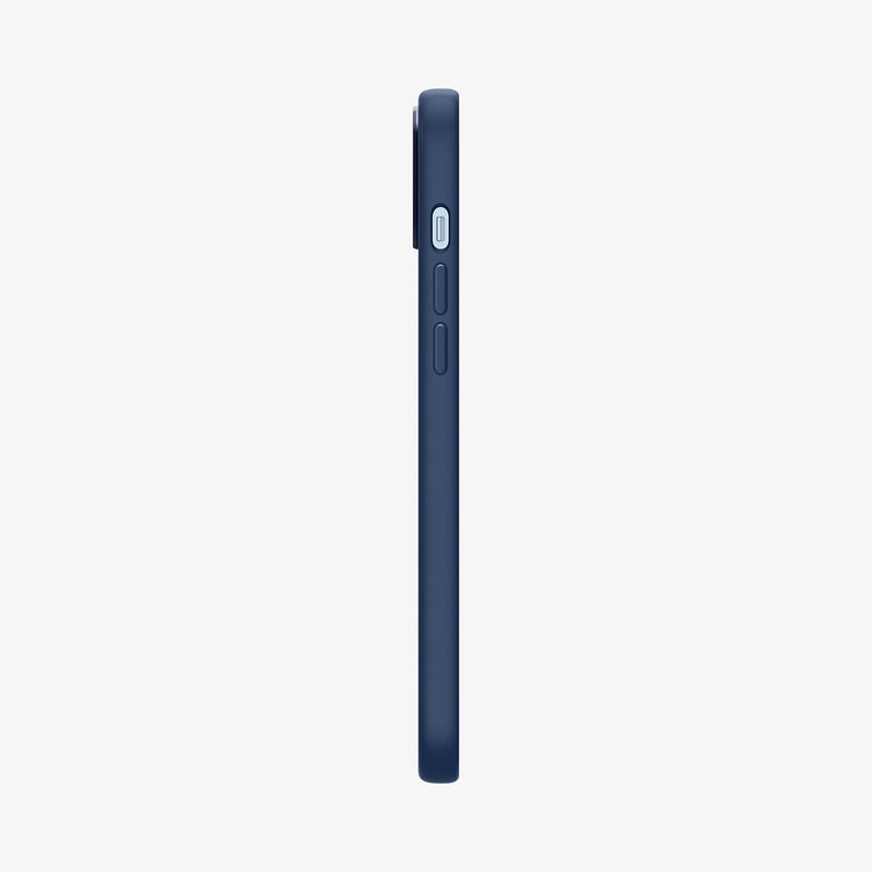 ACS05068 - iPhone 14 Case Silicone Fit (MagFit) in navy blue showing the side with volume controls