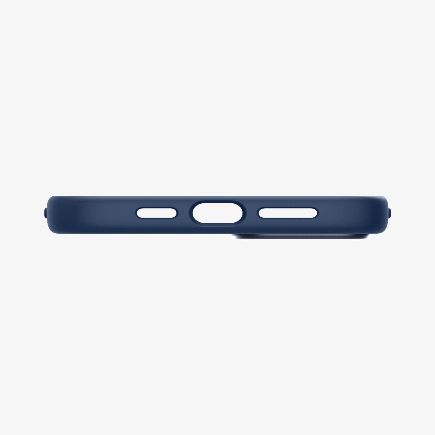 ACS05068 - iPhone 14 Case Silicone Fit (MagFit) in navy blue showing the bottom with precise cutouts
