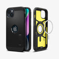 ACS05062 - iPhone 14 Case Tough Armor (MagFit) in black showing the back, front and magsafe layer of back
