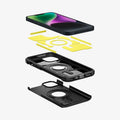 ACS05062 - iPhone 14 Case Tough Armor (MagFit) in black showing the hard pc, flexible tpu, impact foam and device