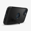 ACS05062 - iPhone 14 Case Tough Armor (MagFit) in black showing the device being propped up horizontally by built in kickstand