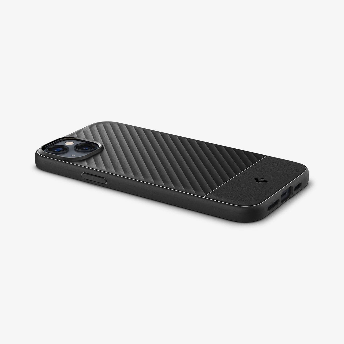 ACS04648 - iPhone 14 Plus Case Core Armor in matte black showing the back, side and bottom with device laying flat