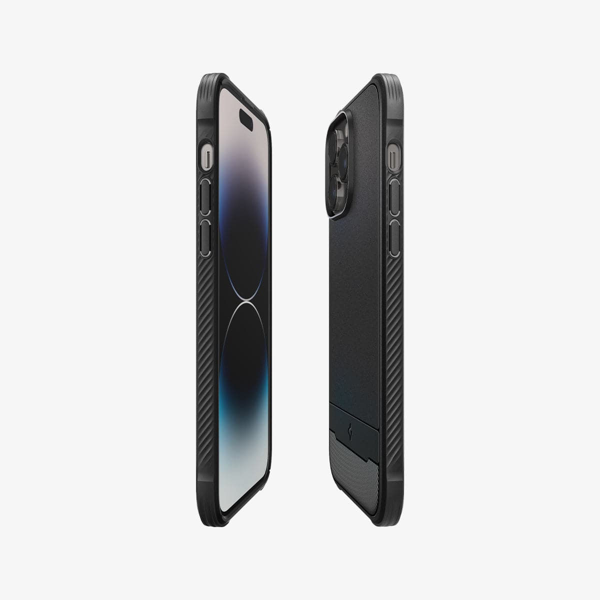 ACS04956 - iPhone 14 Pro Case Rugged Armor (MagFit) in matte black showing the sides, partial back and front