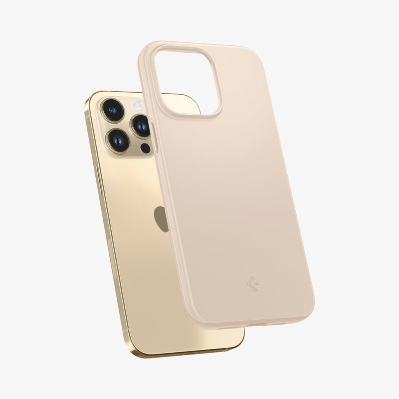 ACS04770 - iPhone 14 Pro Max Case Thin Fit in sand beige showing the back slightly hovering away from device