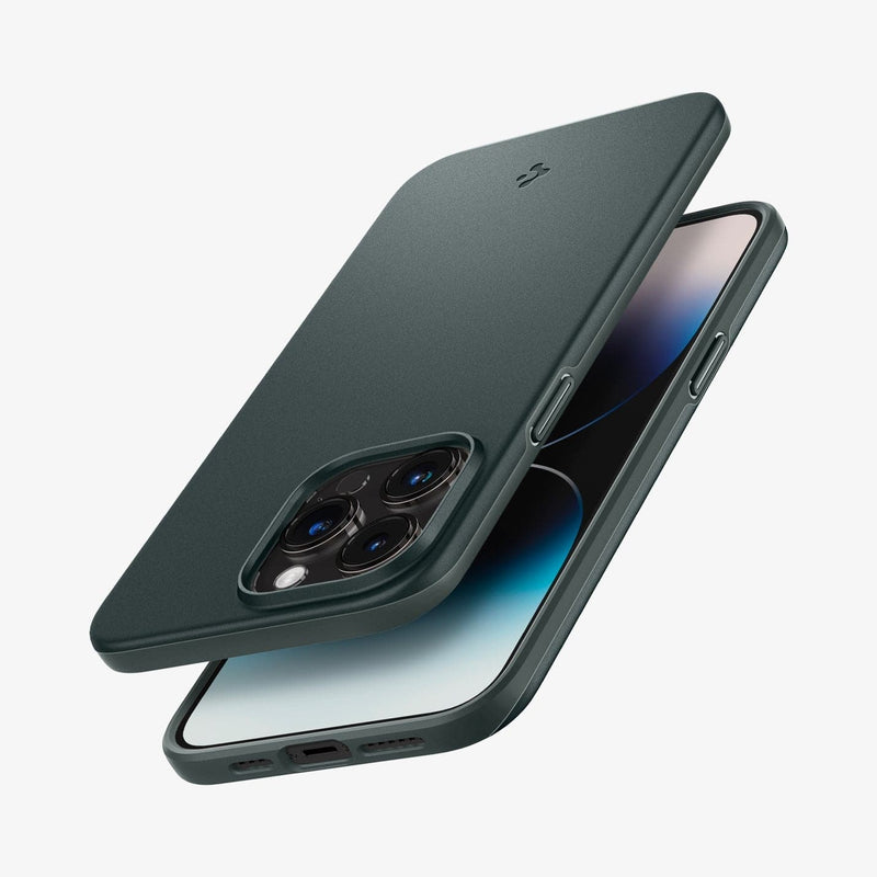 ACS04771 - iPhone 14 Pro Max Case Thin Fit in abyss green showing the sides, bottom, top, back and partial front