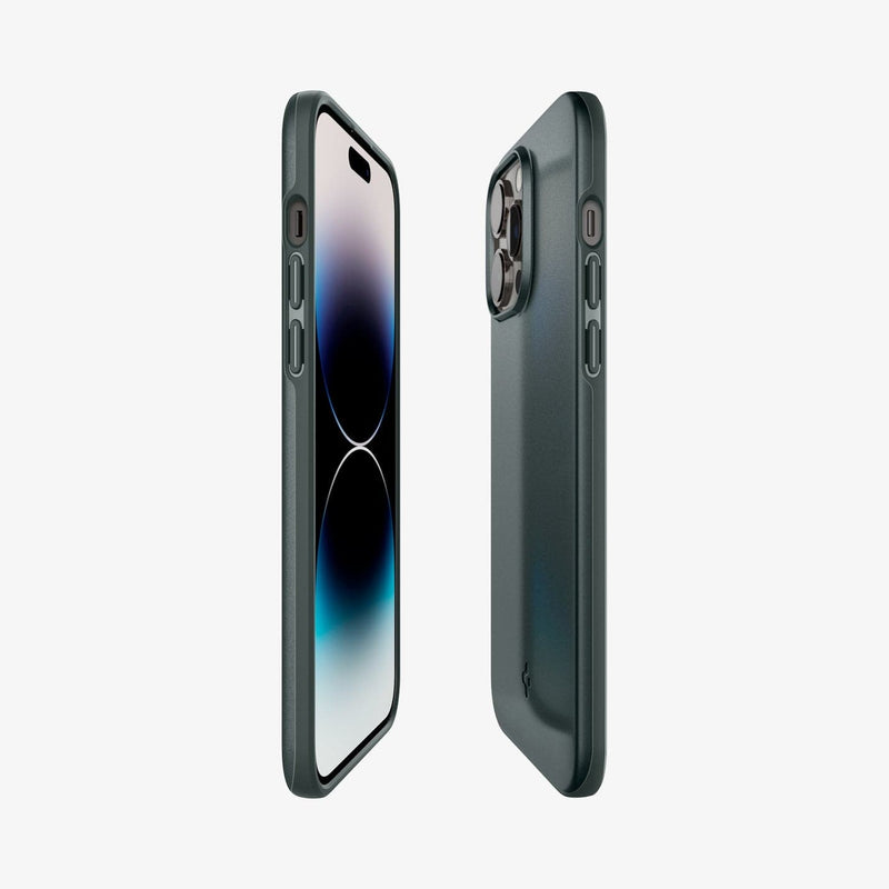 ACS04771 - iPhone 14 Pro Max Case Thin Fit in abyss green showing the sides, partial back and front
