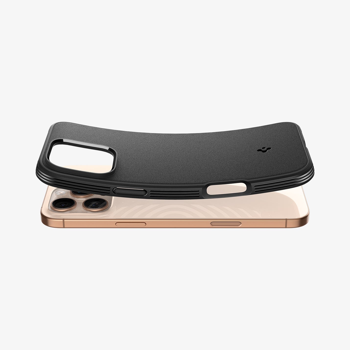 ACS08156 - iPhone 16 Pro Sand Blast in Matte Black showing the back and side with case bending away from the device
