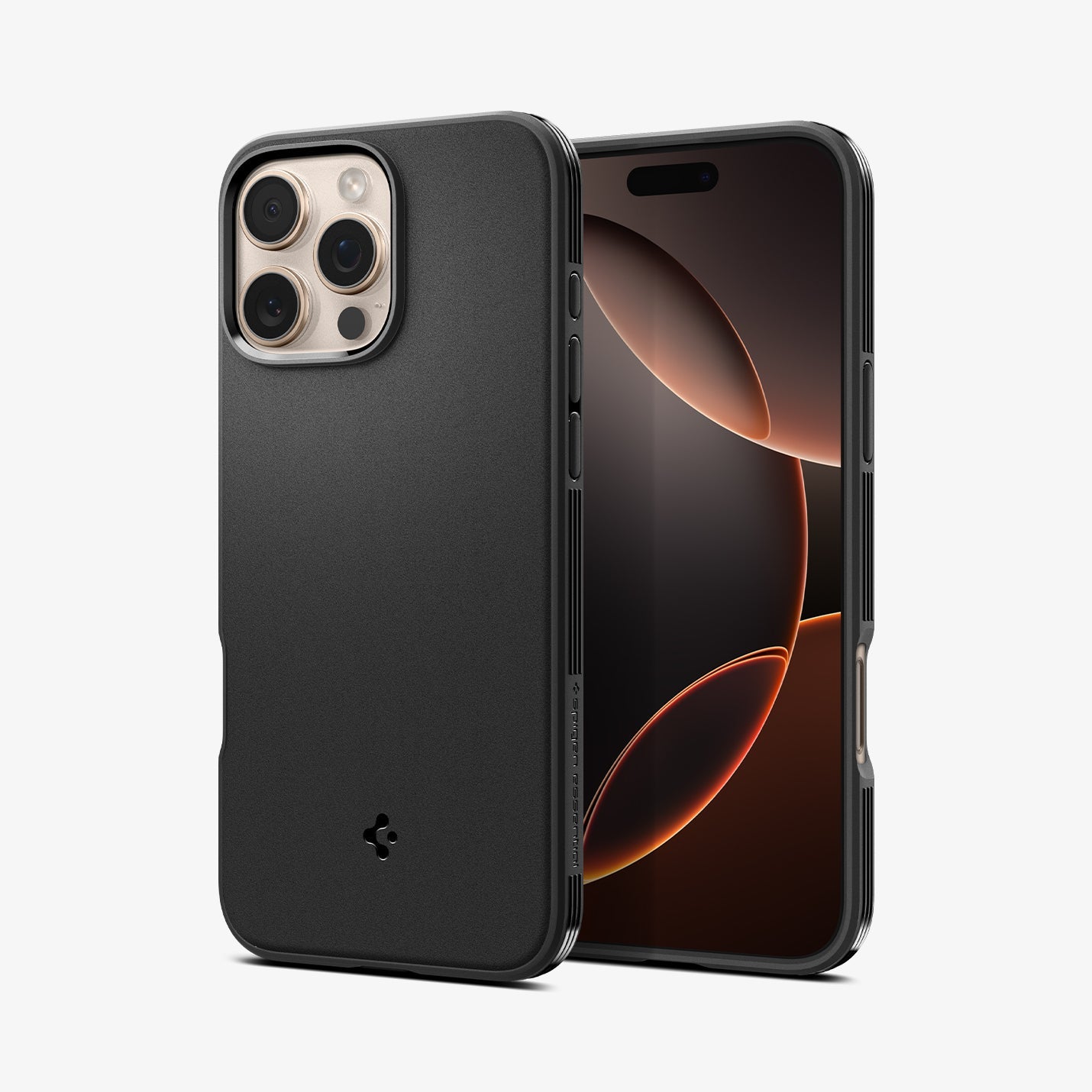 ACS08021 - iPhone 16 Pro Max Sand Blast in Matte Black showing the front and back