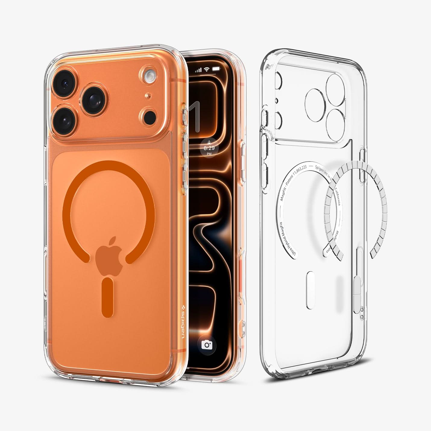 ACS11110 - iPhone 17 Pro Ultra Hybrid (MagFit) in Clear Orange showing the back, partial inner, partial front and sides
