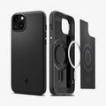 ACS06815 - iPhone 15 Case Mag Armor (MagFit) in matte black showing the back and inside magnetic ring layers