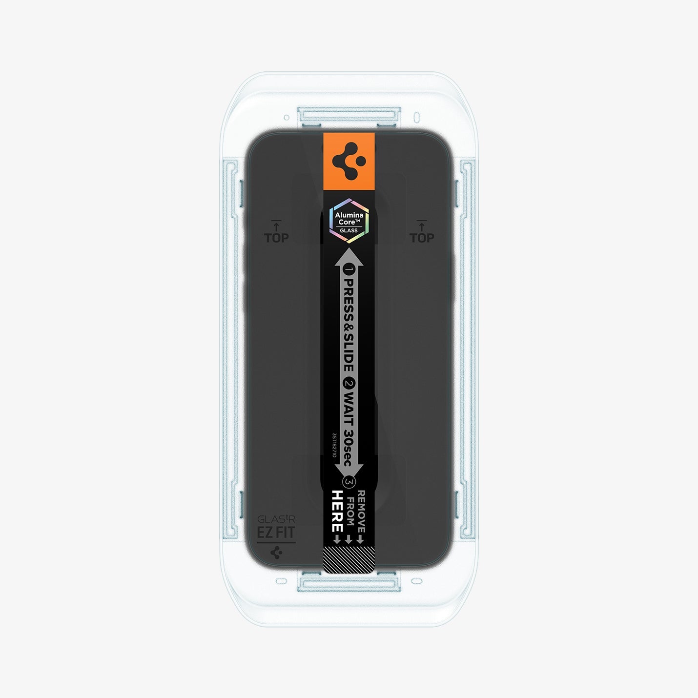 AGL07929 - iPhone 17 Pro GLAS.tR EZ Fit Privacy showing the front, with installation tray attached to the device